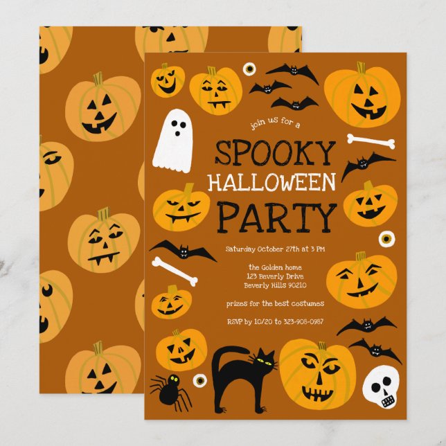 HALLOWEEN PARTY Jack-o-lanterns Cute Custom Invitation (Front/Back)