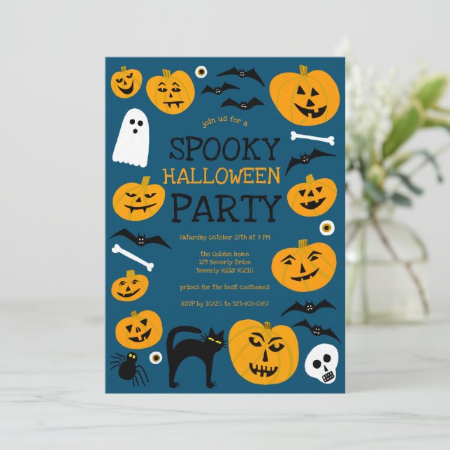 HALLOWEEN PARTY Jack-o-lanterns Cute Custom Invitation (Standing Front)