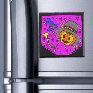 Halloween Party Jack O'Lantern and Bugle Purple Magnet