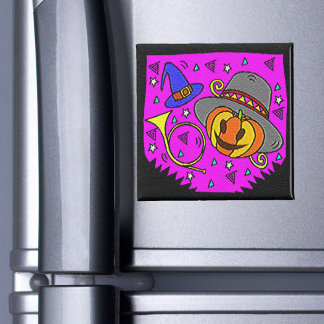 Halloween Party Jack O'Lantern and Bugle Purple Magnet
