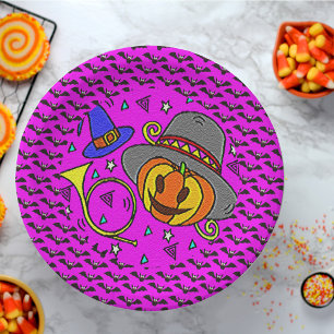 Halloween Party Jack O'Lantern Bugle Bats Purple Paper Plate