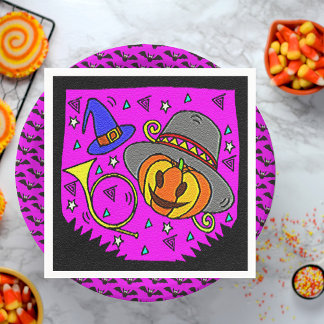 Halloween Party Jack O'Lantern Bugle Purple Paper Napkin