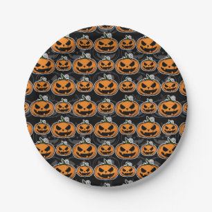 Halloween Party Jack O'Lanterns Scary Pumpkins Paper Plate