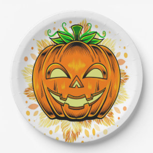 Halloween Party Jackolantern Spooky Pumpkin Paper Plate