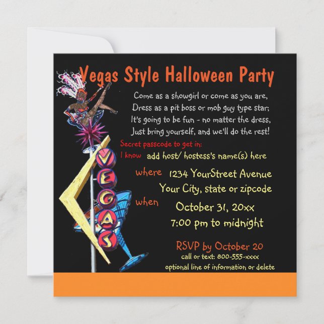 Halloween Party Las Vegas Costume Theme Invitation (Front)