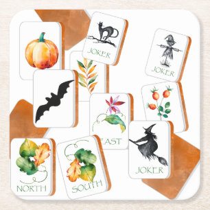 Halloween Party Mahjong Tiles Square Paper Coaster