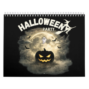 Halloween Party Moon Pumpkin Ghost Vintage Hallowe Calendar