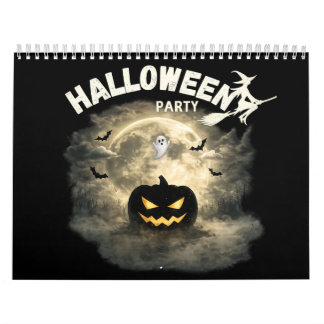 Halloween Party Moon Pumpkin Ghost Vintage Hallowe Calendar