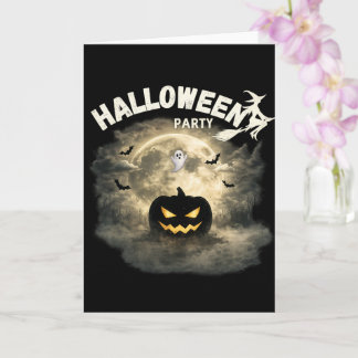 Halloween Party Moon Pumpkin Ghost Vintage Hallowe Card