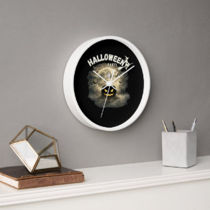 Halloween Party Moon Pumpkin Ghost Vintage Hallowe Clock