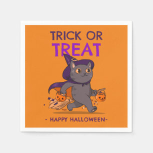 Halloween party napkins, cat with witch hat napkin