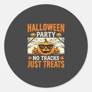 Halloween Party No Tracks Just Treats Pumpkin Classic Round Sticker