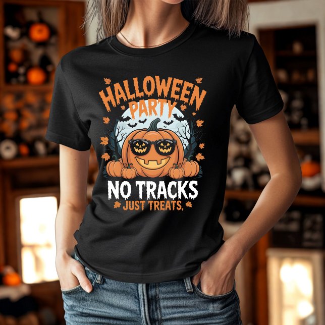 Halloween Party No Tracks Just Treats Pumpkin T-Shirt (Creator Uploaded)