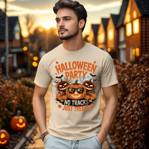 Halloween Party No Tracks Just Treats Pumpkin T-Shirt