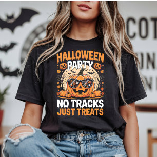 Halloween Party No Tracks Just Treats Pumpkin T-Shirt