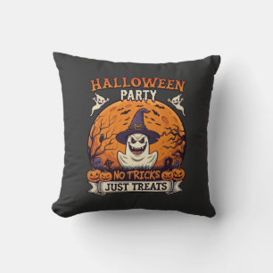 Halloween Party No Tricks Just Treats Ghost Moon P Cushion