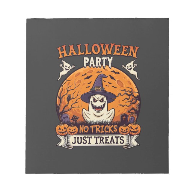 Halloween Party No Tricks Just Treats Ghost Moon P Notepad (Front)