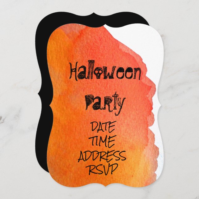 Halloween party orange and black invitation (Front/Back)