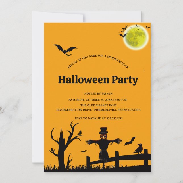 Halloween Party Orange Black Bat  Invitation (Front)