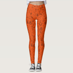 Halloween Party Orange Doodle Pattern Leggings
