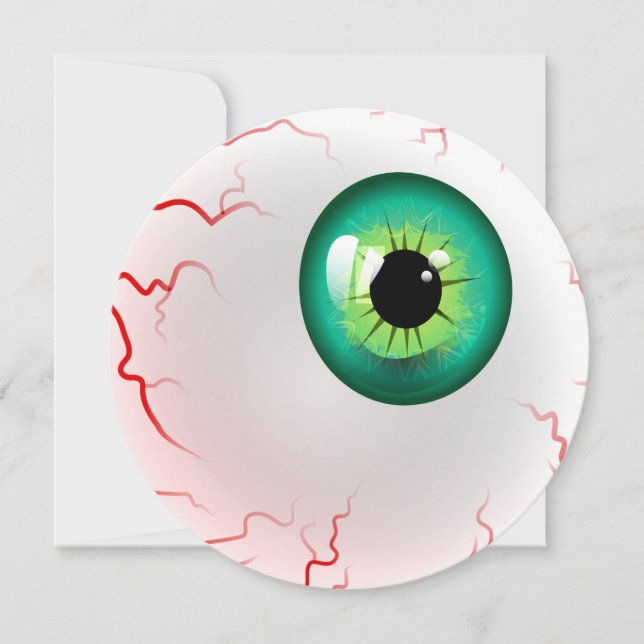 Halloween Party! Personalised Spooky Green Eyeball Invitation (Front)