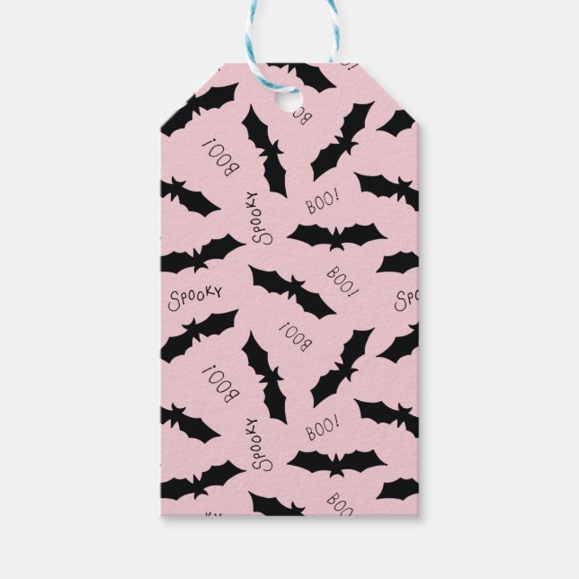 Halloween Party Pink Bats  Gift Tags (Front)