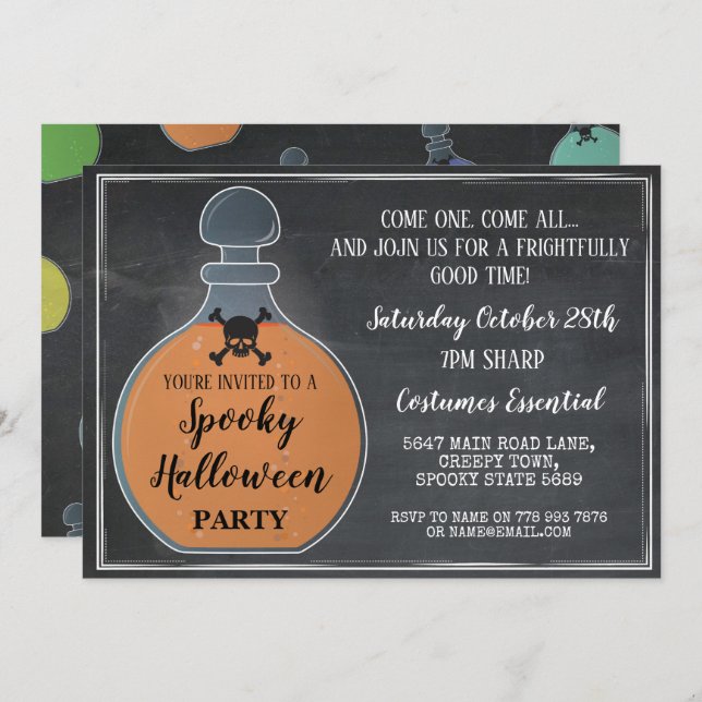 Halloween Party Potions Poison Bottle Skull Bones Invitation (Front/Back)