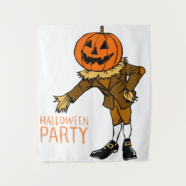 Halloween Party Pumpkin Guy Clip Art, Halloween Tapestry (Front)