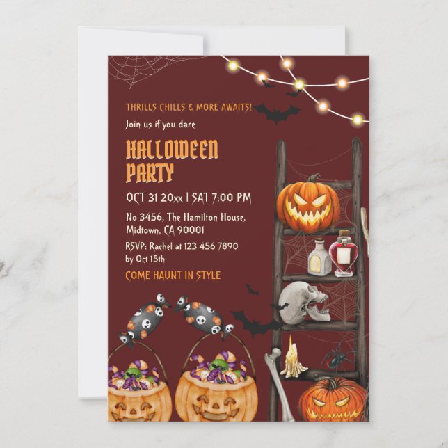 Halloween Party Pumpkin Skull Potion Spooky Night Invitation (Front)