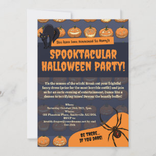 Halloween Party Pumpkin Spider Black Cat Pixel Art Invitation