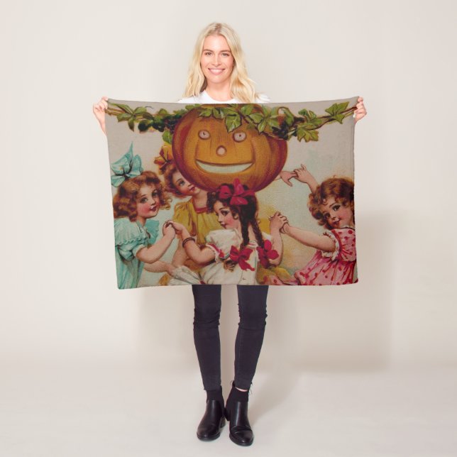 Halloween Party Pumpkin vintage Fleece Blanket (In Situ)