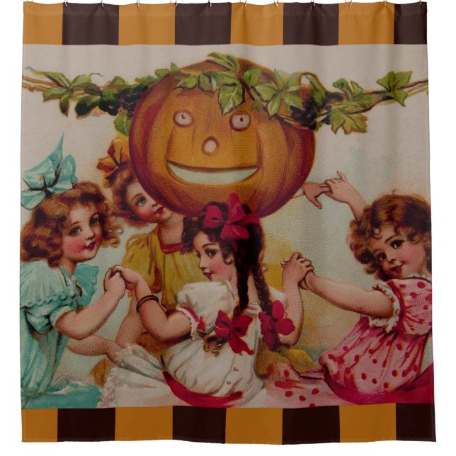 Halloween Party Pumpkin vintage Shower Curtain (Front)