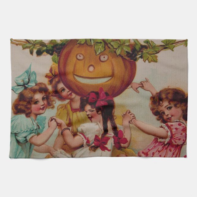 Halloween Party Pumpkin vintage Tea Towel (Horizontal)