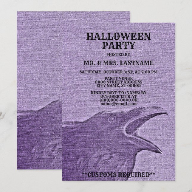 Halloween Party Scary Craw Purple Spooky Invitation (Front/Back)