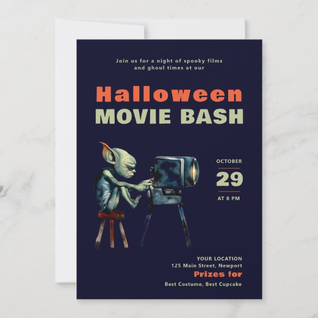 Halloween Party Scary Movies Night Imp Gremlin Invitation (Front)