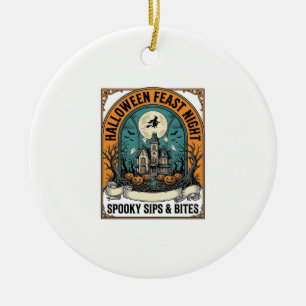 Halloween Party Shirt Spooky Feast Haunted House_1 Ceramic Tree Decoration