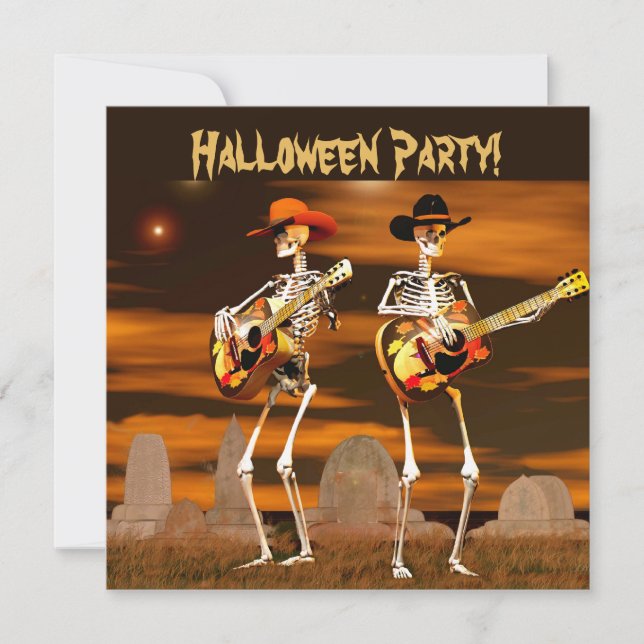 Halloween Party Skeleton Musicians Invitation (Front)