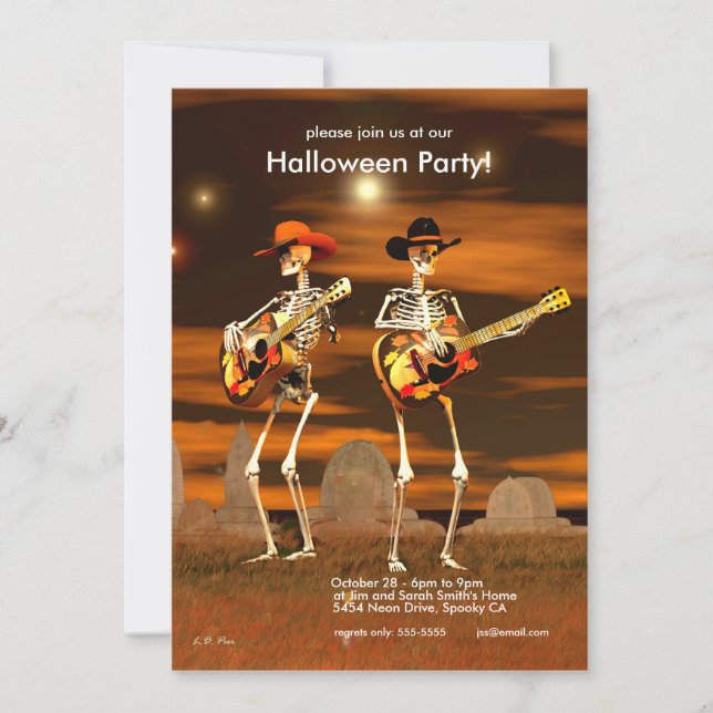 Halloween Party Skeleton Musicians Invitation (Front)