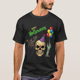 Halloween Party Skull, Bat & Zombie T-Shirt