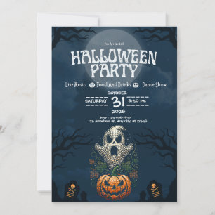 Halloween Party Skull Pumpkin Gothic Design Invitation