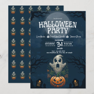 Halloween Party Skull Pumpkin Gothic Design Invitation