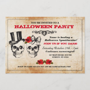 Halloween Party Skulls Roses Horror Costume Invite