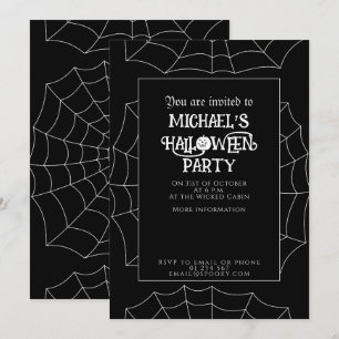 Halloween party spiderweb black and white  invitation