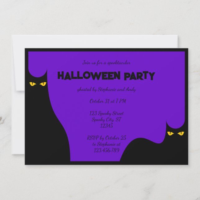 Halloween Party Spooky Black Cats Glowing Eyes Invitation (Front)