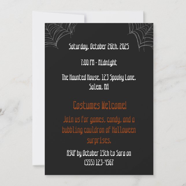 Halloween Party – Spooky Pumpkin Chef Cauldron Invitation (Back)