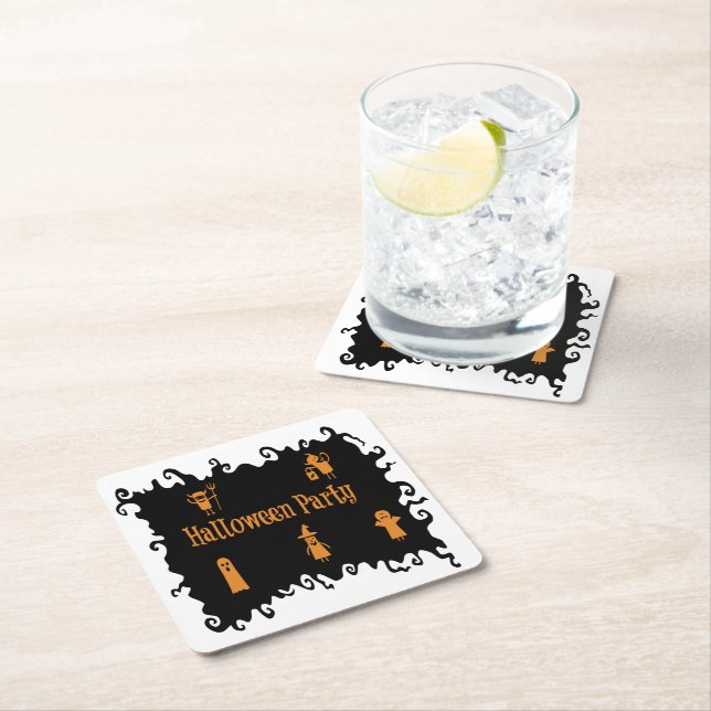 Halloween Party Square Paper Coaster (Insitu)