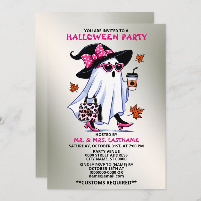 Halloween Party Stylish Witch Ghost Coffee Cup Invitation (Front/Back)
