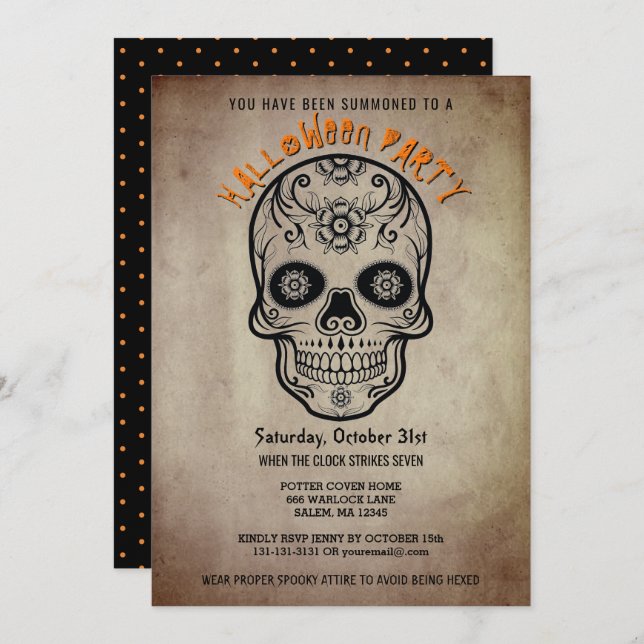 Halloween Party Sugar Skull Day of the Dead Invite (Front/Back)