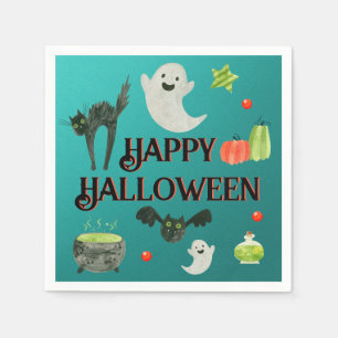 Halloween Party Teal and Green Napkin