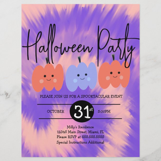 Halloween Party Tie Dye Pumpkin Hand Drawn    Flyer (Front)